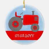 Mooie Rode Tractor Baby's Eerste Kerstmis Aquarel Keramisch Ornament (Achterkant)