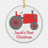 Mooie Rode Tractor Baby's Eerste Kerstmis Keramisch Ornament (Voorkant)
