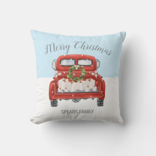 Mooie Rode Truck Blauwe Witte Kerst Kussenhoes Kussen