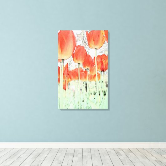 Mooie rode tulp bloemen canvas afdruk (Insitu (Houten vloer))