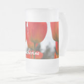 Mooie Rode Tulpbloemen. Matglas Bierpul (Voorkant rechts)