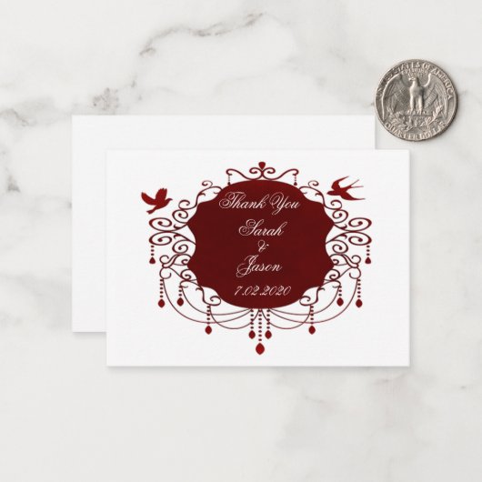 Mooie rode vogels bedankt notitiekaartje (Voorkant / Achterkant in situ)