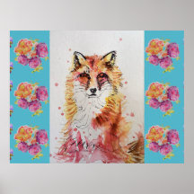 Mooie Rode Vos Dier Teal Roos Rozens Poster