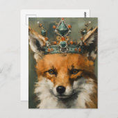 Mooie rode vos in een kroon briefkaart (Voorkant / Achterkant)