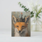 Mooie rode vos in een kroon schilderij briefkaart (Staand voorkant)
