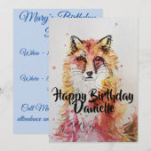 Mooie Rode Vos Kunst Aquarel Verjaardagsuitnodigin Kaart (Voorkant / Achterkant)