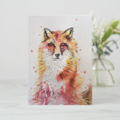 Mooie rode vos kunst waterverf verjaardagsuitnodig kaart (Staand voorkant)