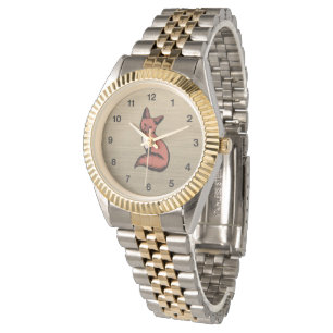 Mooie Rode Vos Zwarte Cijfers Horloge