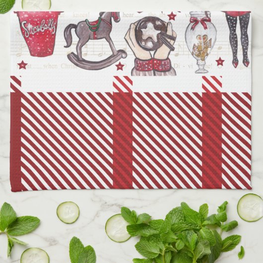 Mooie Rode Waterverf kerst Theedoek (Gevouwen)