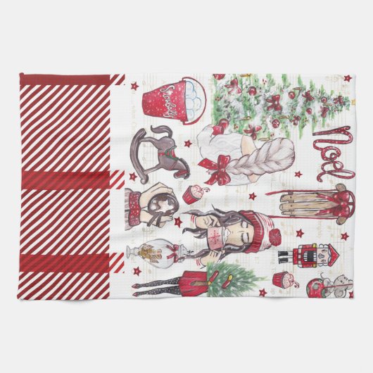 Mooie Rode Waterverf kerst Theedoek (Horizontaal)