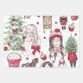 Mooie Rode Waterverf kerstelementen Inpakpapier Vel (Voorkant 3)