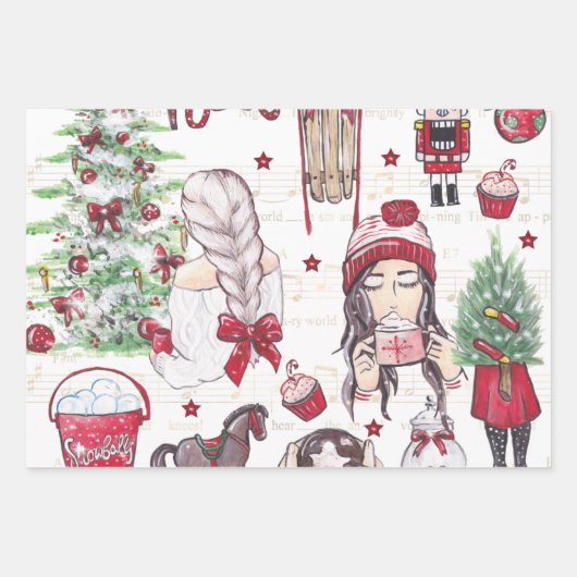 Mooie Rode Waterverf kerstelementen Inpakpapier Vel (Voorkant 3)