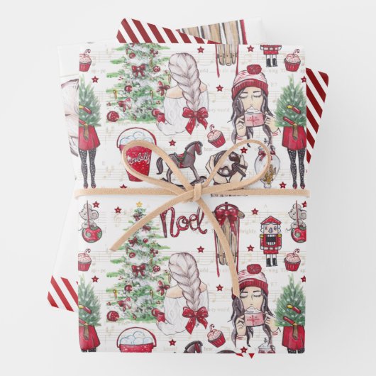 Mooie Rode Waterverf kerstelementen Inpakpapier Vel (In situ)