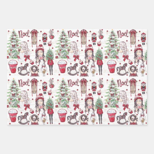 Mooie Rode Waterverf kerstelementen Inpakpapier Vel (Voorkant)