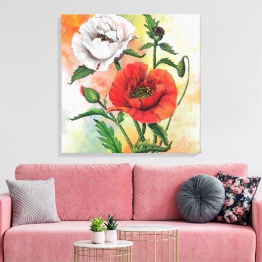 Mooie rode witte bloem canvas print papavers (Insitu (Woonkamer))