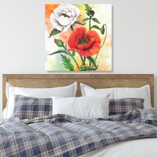 Mooie rode witte bloem canvas print papavers (Insitu (Slaapkamer))