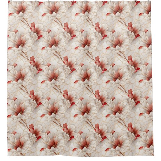 Mooie rode witte bloemen douchegordijn (Voorkant)