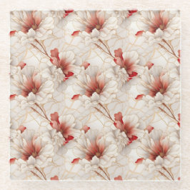 Mooie rode witte bloemen glazen onderzetter