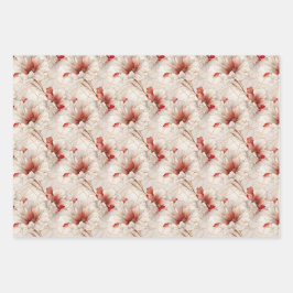 Mooie rode witte bloemen inpakpapier vel