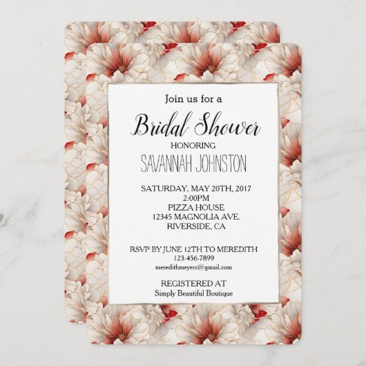 Mooie rode witte bloemen kaart (Voorkant / Achterkant)