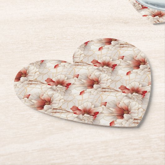 Mooie rode witte bloemen kartonnen onderzetters (Gekanteld)