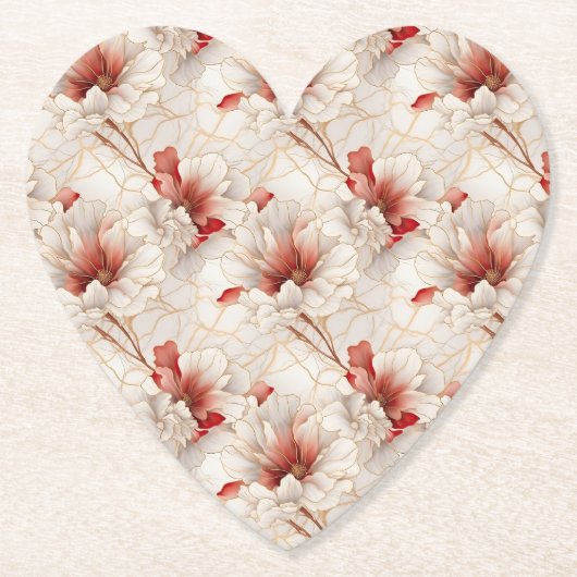 Mooie rode witte bloemen kartonnen onderzetters (Voorkant)