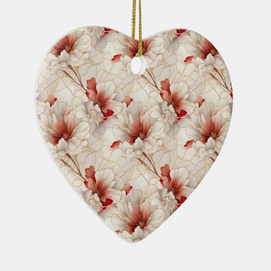 Mooie rode witte bloemen keramisch ornament (Rechts)