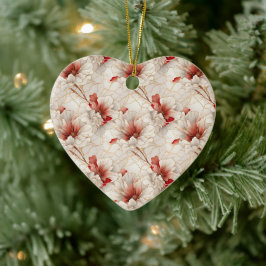 Mooie rode witte bloemen keramisch ornament