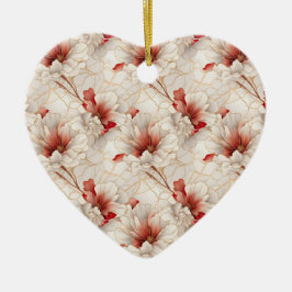 Mooie rode witte bloemen keramisch ornament