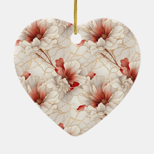 Mooie rode witte bloemen keramisch ornament (Achterkant)