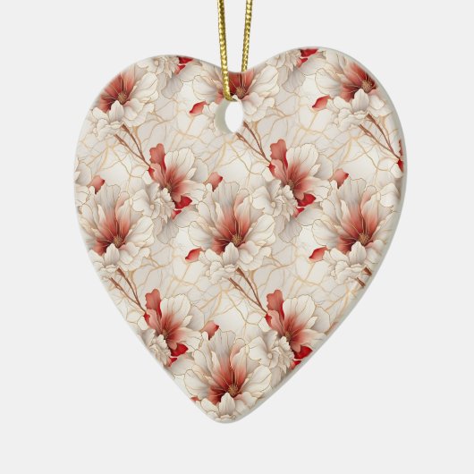 Mooie rode witte bloemen keramisch ornament (Links)