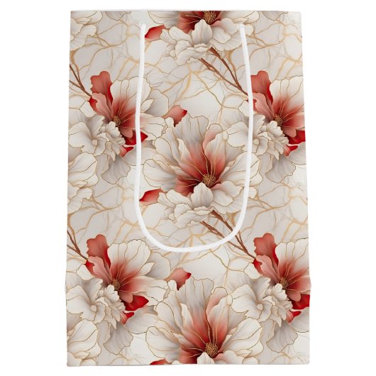 Mooie rode witte bloemen medium cadeauzakje (Achterkant)