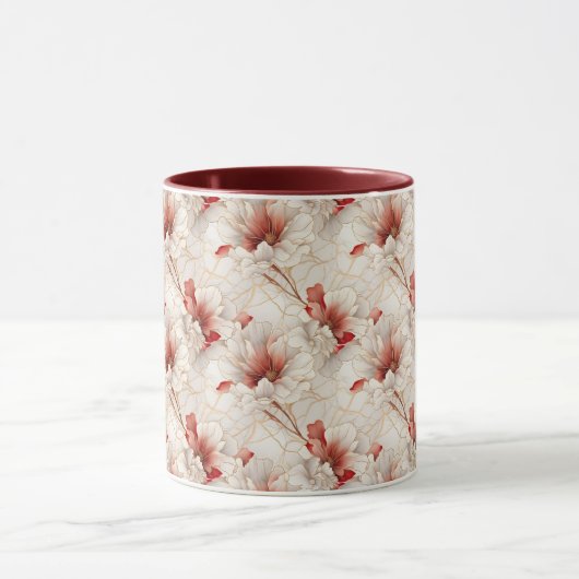 Mooie rode witte bloemen mok (Midden)