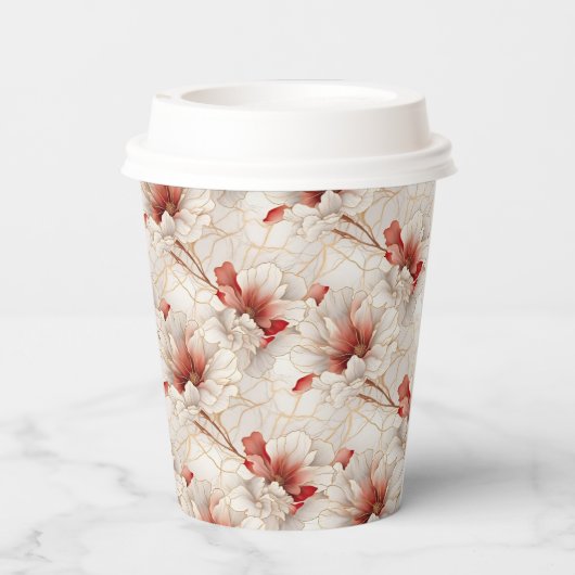 Mooie rode witte bloemen papieren bekers (Achterkant)