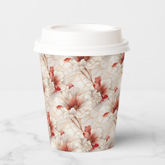 Mooie rode witte bloemen papieren bekers (Voorkant)