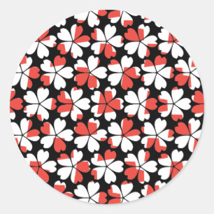 Mooie rode witte bloemen patronen ronde sticker