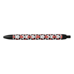 Mooie rode witte bloemen patronen zwarte inkt pen