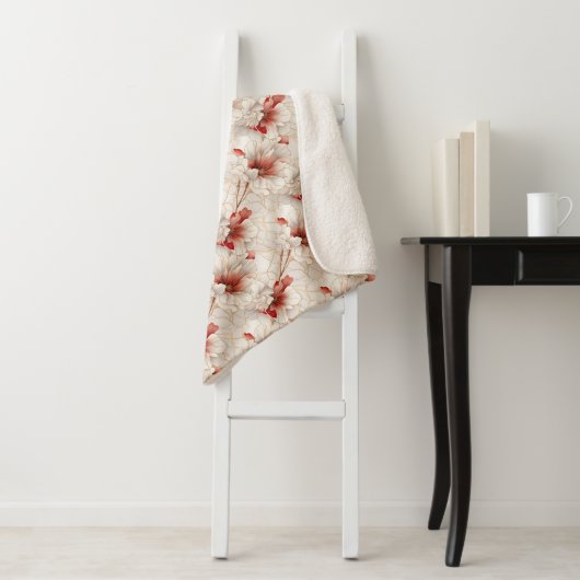 Mooie rode witte bloemen sherpa deken (In situ)