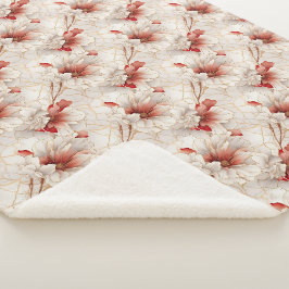Mooie rode witte bloemen sherpa deken