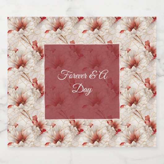 Mooie rode witte bloemen sparkling wijnetiket (Enkel label)