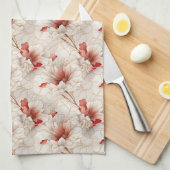 Mooie rode witte bloemen theedoek (Quarter Fold)