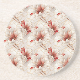 Mooie rode witte bloemen zandsteen onderzetter