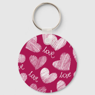 Mooie Rode Witte Gekrabbelde Harten met Liefdeslet Sleutelhanger