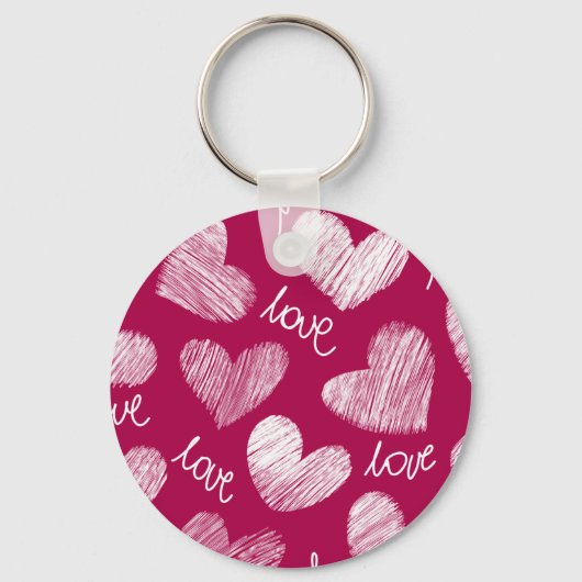 Mooie Rode Witte Gekrabbelde Harten met Liefdeslet Sleutelhanger (Voorkant)