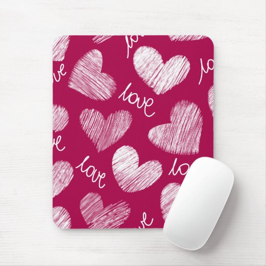 Mooie Rode Witte Gekrabbelde Harten met Liefdessch Muismat