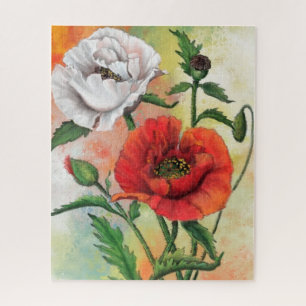 Mooie rode witte papaver Jigzaag Puzzle Paining Legpuzzel