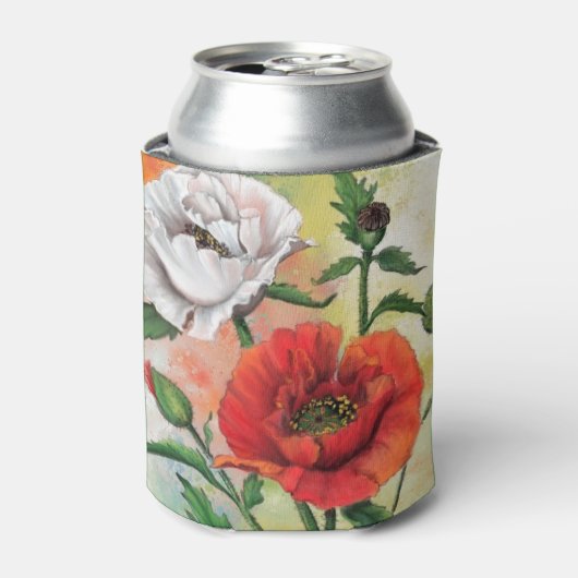 Mooie rode witte papavers - gemanipuleerde schilde blikjeskoeler (Blikje Voorkant)