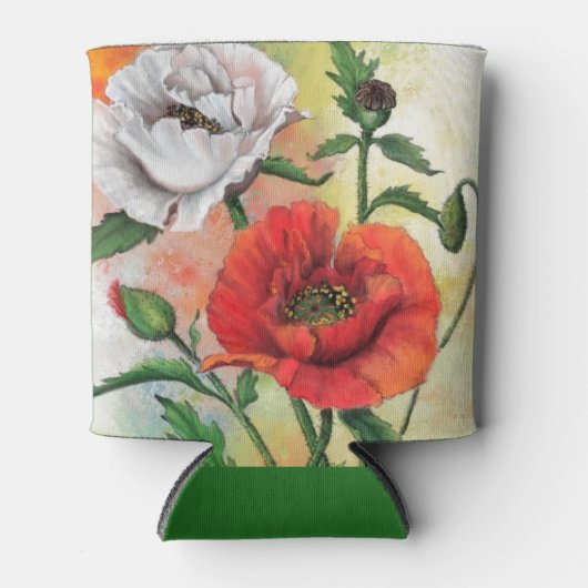 Mooie rode witte papavers - gemanipuleerde schilde blikjeskoeler (Voorkant)