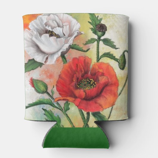 Mooie rode witte papavers - gemanipuleerde schilde blikjeskoeler (Achterkant)