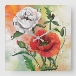 Mooie rode witte papavers - gemanipuleerde schilde vierkante klok